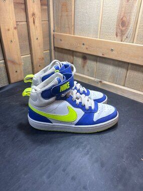 Nike Court Borough Mid White Blue Neon Boys Size US 4Y UK 3.5 EUR 36 Sneakers